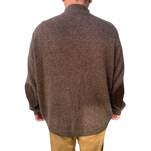 Chap’s Men’s Cotton Brown Heather Pullover Sweater With Elbow Patches - Picture 3 of 12